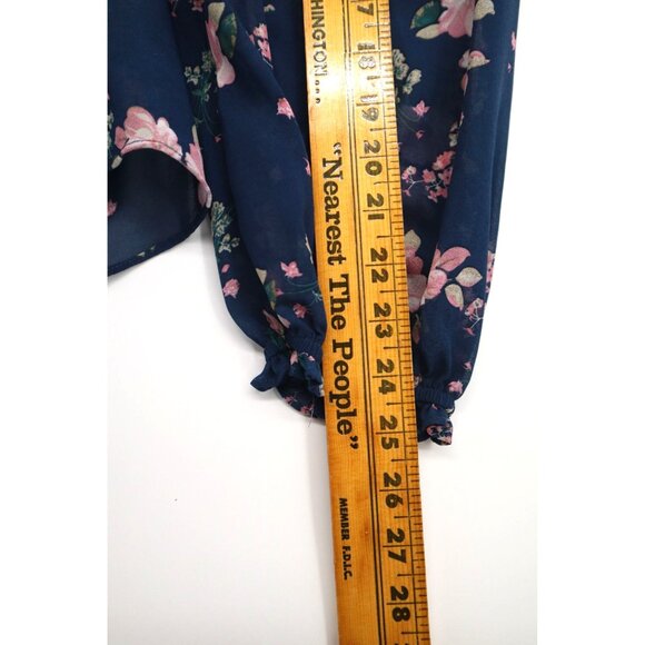 Lulus Floral Navy Blue Off-The-Shoulder Smocked Mini Dress Long Sleeves Womens S - Picture 5 of 15